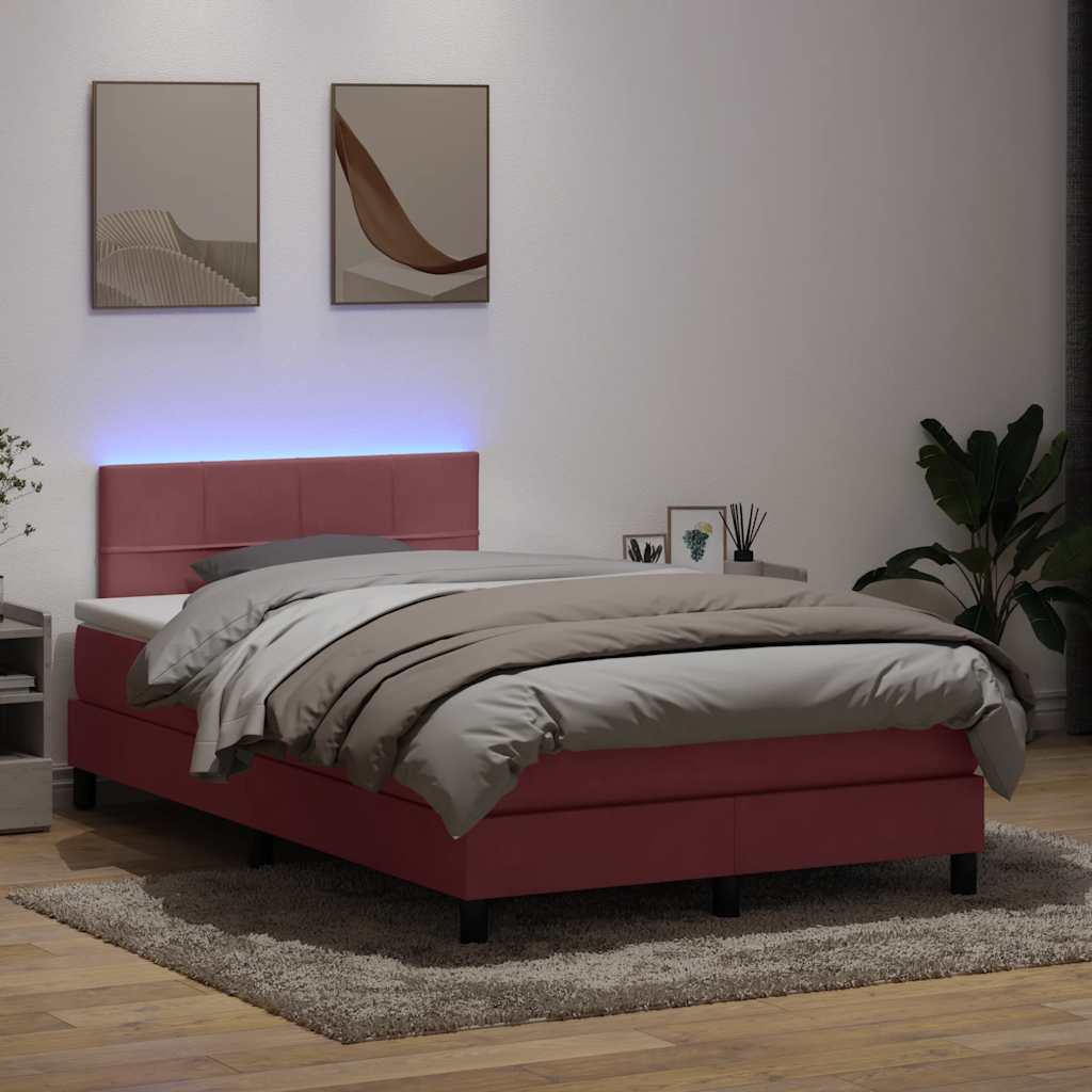 Κρεβάτι Boxspring με Στρώμα & LED ροζ 120x220 cm Βελούδινο