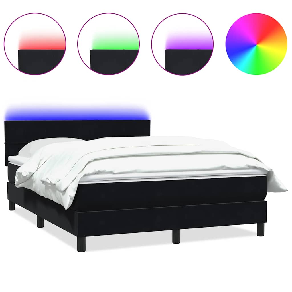 Κρεβάτι Boxspring με Στρώμα & LED Μαύρο 140x220 cm Βελούδινο - Pakobazaar