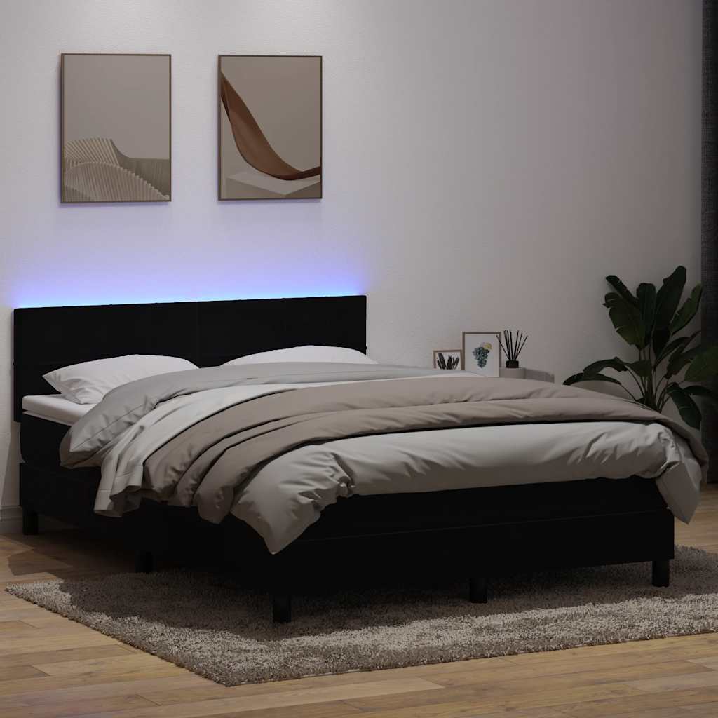 Κρεβάτι Boxspring με Στρώμα & LED Μαύρο 140x220 cm Βελούδινο - Pakobazaar