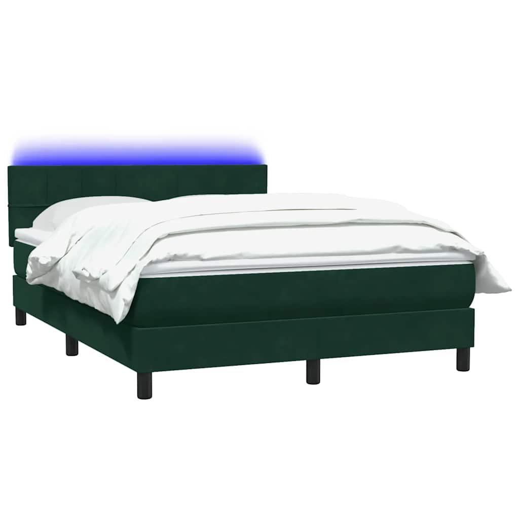 Κρεβάτι Boxspring με Στρώμα & LED Σκούρο πράσινο 140x220cm Βελούδινο