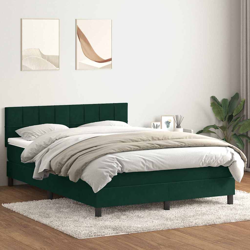 Κρεβάτι Boxspring με Στρώμα & LED Σκούρο πράσινο 140x220cm Βελούδινο