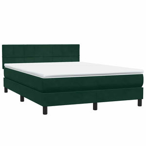 Κρεβάτι Boxspring με Στρώμα & LED Σκούρο πράσινο 140x220cm Βελούδινο