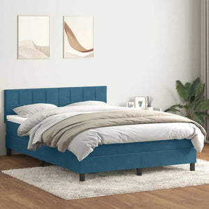 Κρεβάτι Boxspring με Στρώμα & LED σκούρο μπλε 140x220 cm Βελούδινο