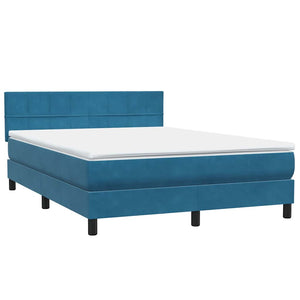 Κρεβάτι Boxspring με Στρώμα & LED σκούρο μπλε 140x220 cm Βελούδινο