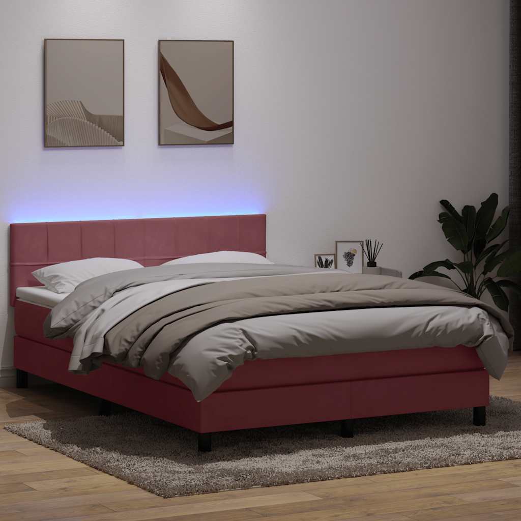Κρεβάτι Boxspring με Στρώμα & LED ροζ 140x220 cm Βελούδινο