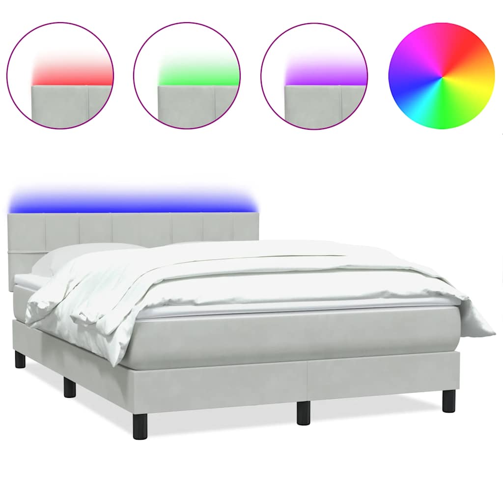 Κρεβάτι Boxspring με Στρώμα & LED Ανοιχτό Γκρι 160x220 εκ. Βελούδινο