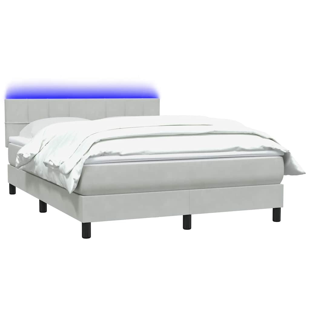 Κρεβάτι Boxspring με Στρώμα & LED Ανοιχτό Γκρι 160x220 εκ. Βελούδινο
