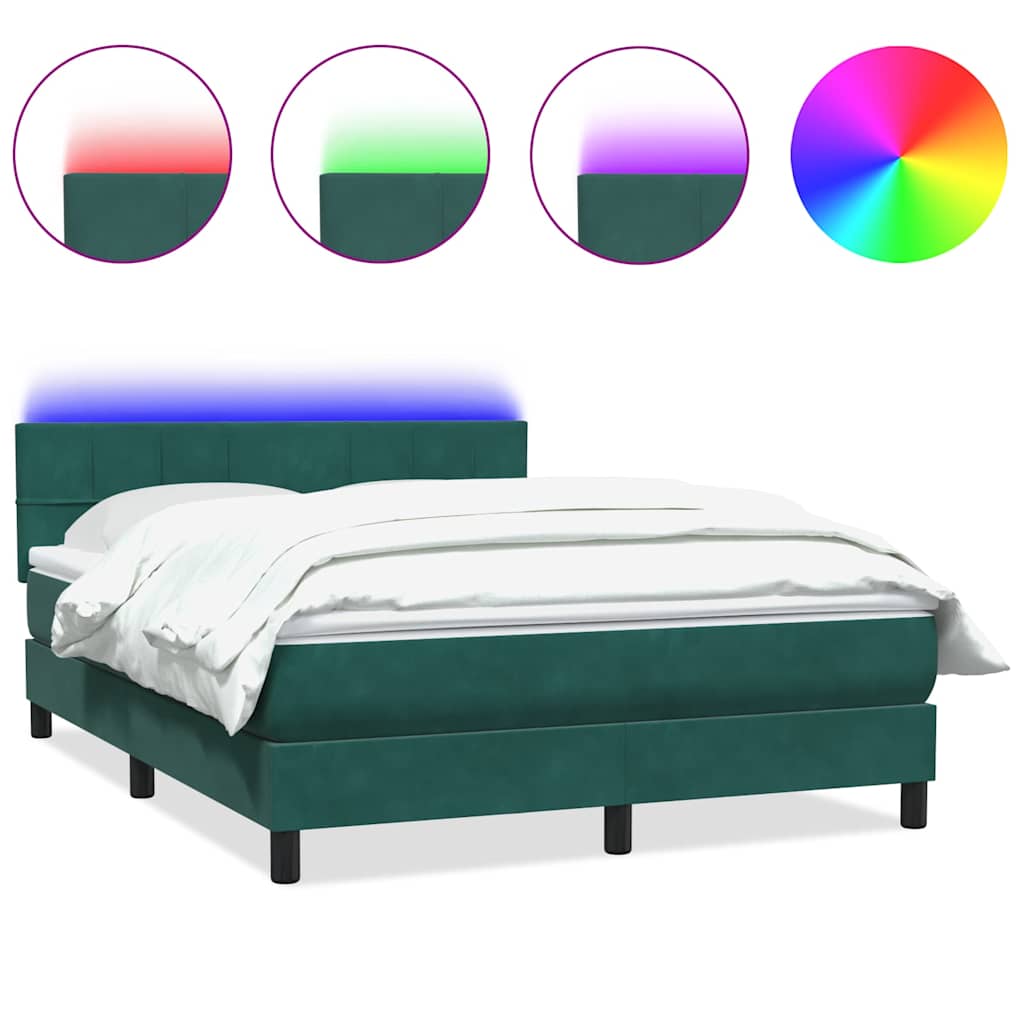 Κρεβάτι Boxspring με Στρώμα & LED σκούρο πράσινο 160x220cm Βελούδινο