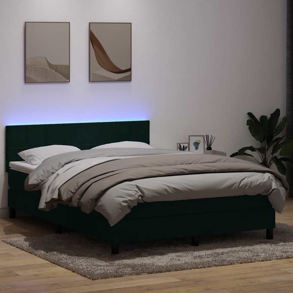 Κρεβάτι Boxspring με Στρώμα & LED σκούρο πράσινο 160x220cm Βελούδινο
