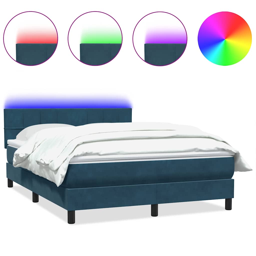 Κρεβάτι Boxspring με Στρώμα & LED σκούρο μπλε 160x220 cm Βελούδινο - Pakobazaar