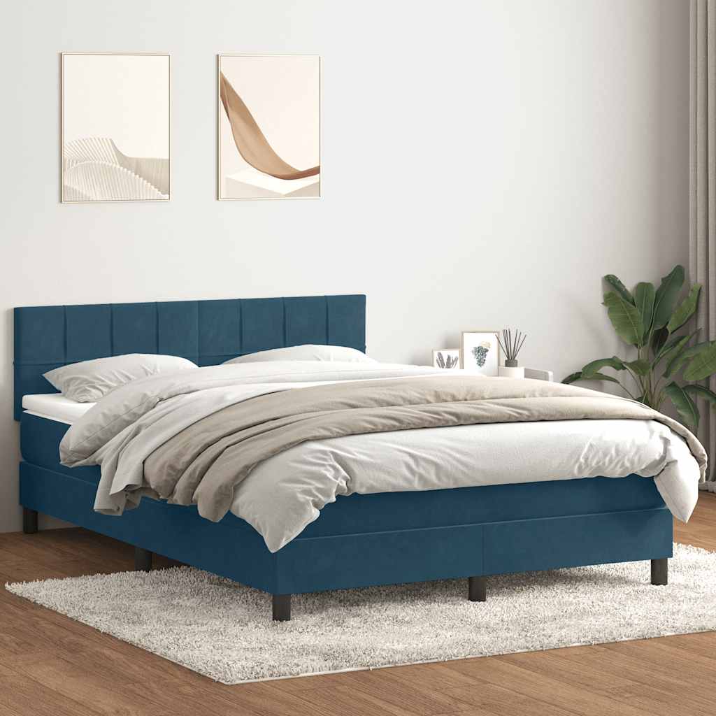 Κρεβάτι Boxspring με Στρώμα & LED σκούρο μπλε 160x220 cm Βελούδινο - Pakobazaar
