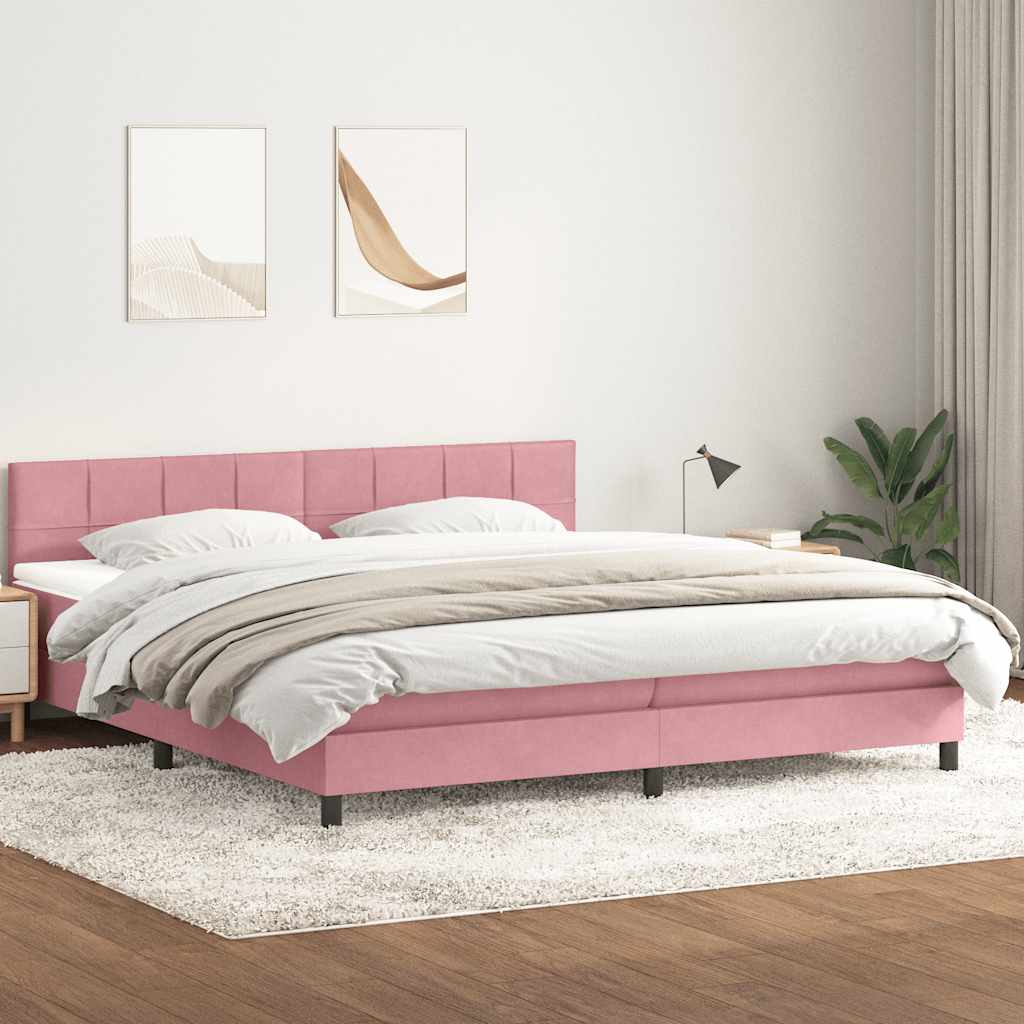 Κρεβάτι Boxspring με Στρώμα & LED ροζ 180x220 cm Βελούδινο - Pakobazaar