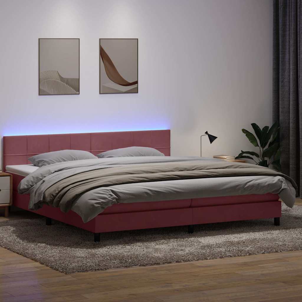 Κρεβάτι Boxspring με Στρώμα & LED ροζ 180x220 cm Βελούδινο - Pakobazaar