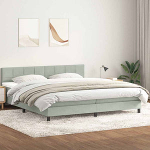 Κρεβάτι Boxspring με Στρώμα & LED ανοιχτό γκρι 200x220 εκ. Βελούδινο - Pakobazaar