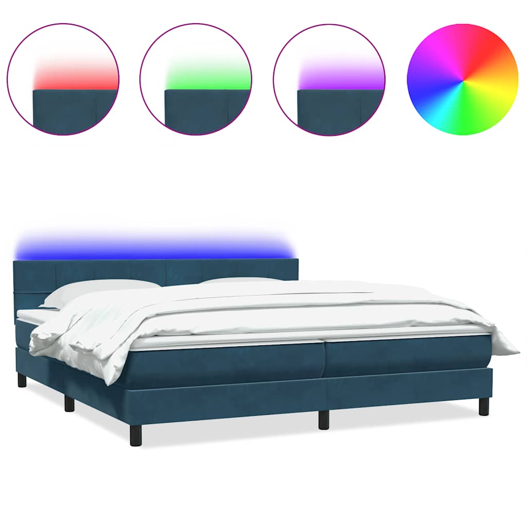 Κρεβάτι Boxspring με Στρώμα & LED σκούρο μπλε 200x220 cm Βελούδινο - Pakobazaar