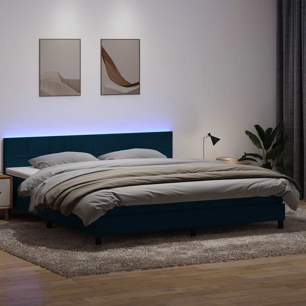 Κρεβάτι Boxspring με Στρώμα & LED σκούρο μπλε 200x220 cm Βελούδινο - Pakobazaar