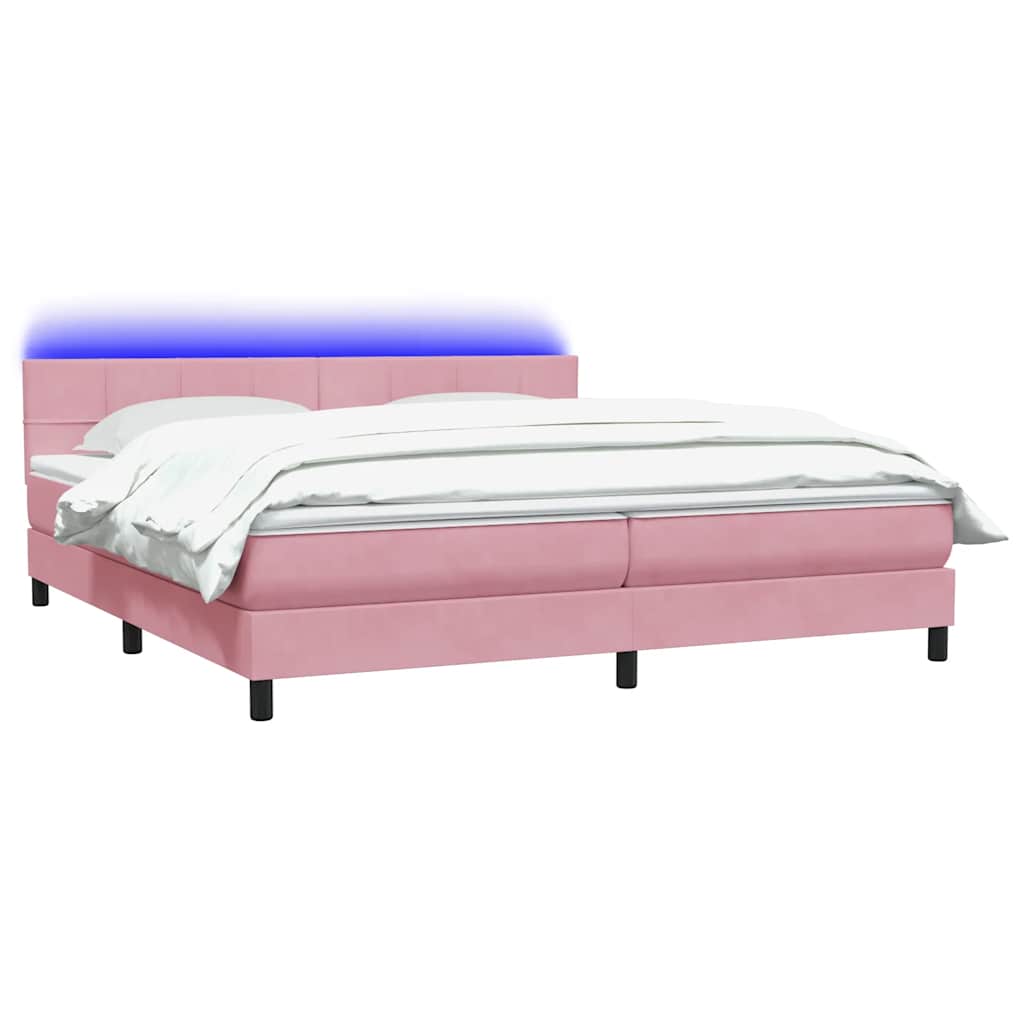 Κρεβάτι Boxspring με Στρώμα & LED ροζ 200x220 cm Βελούδινο