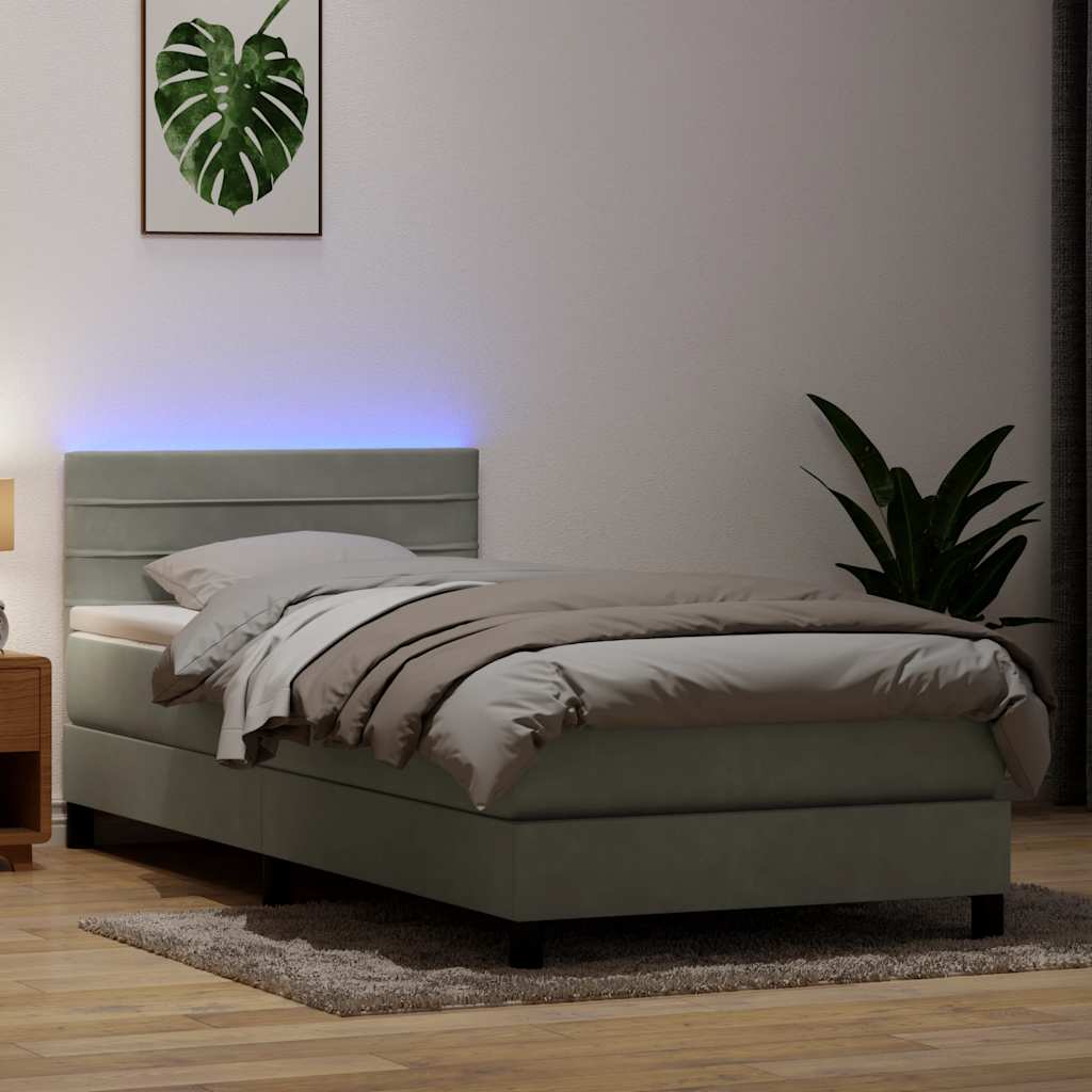 Κρεβάτι Boxspring με Στρώμα & LED Ανοιχτό Γκρι 80x210 εκ. Βελούδινο - Pakobazaar