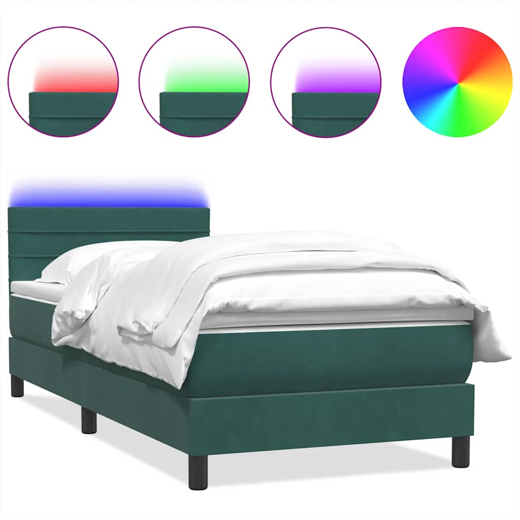 Κρεβάτι Boxspring με Στρώμα & LED Σκούρο πράσινο 80x210 cm Velvet - Pakobazaar