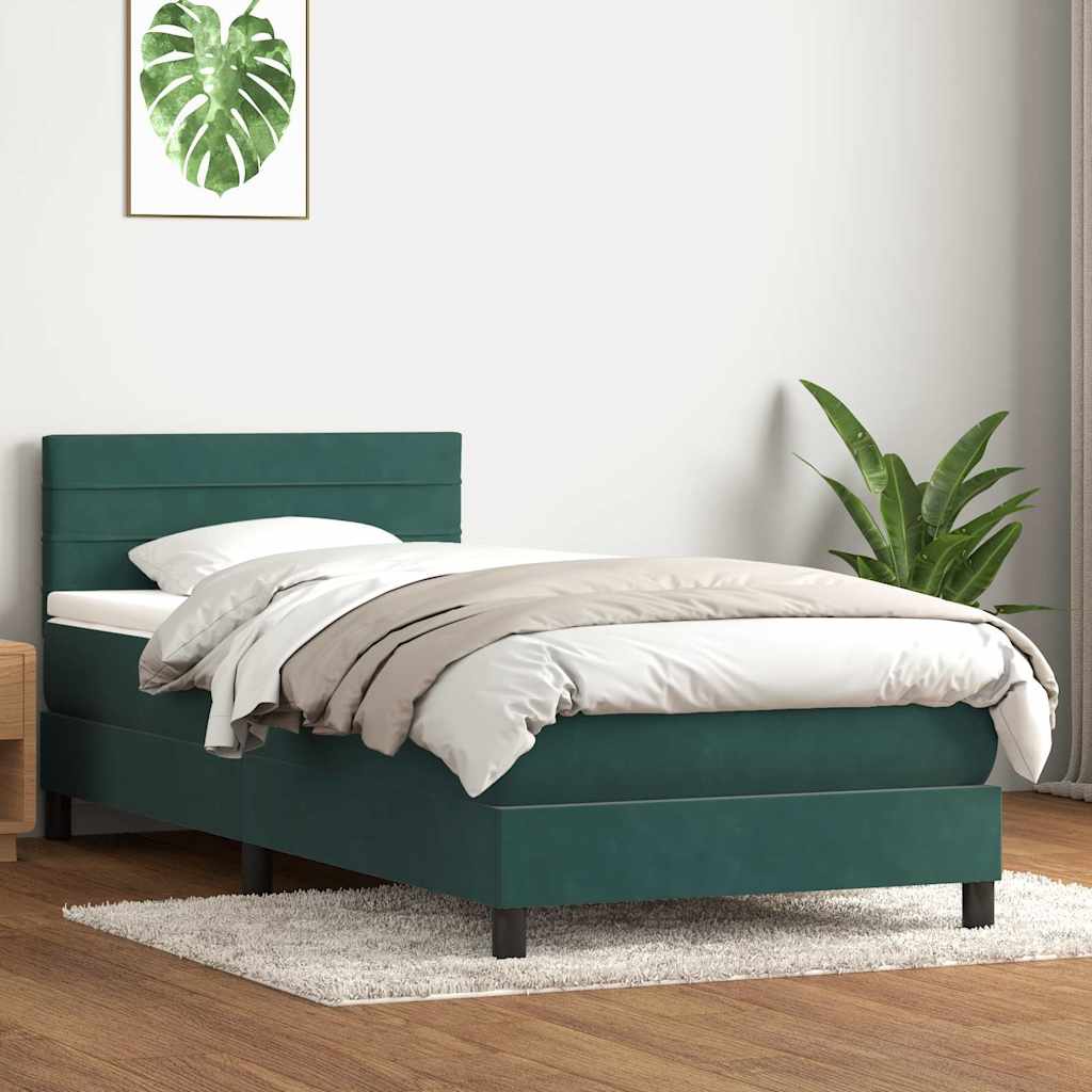 Κρεβάτι Boxspring με Στρώμα & LED Σκούρο πράσινο 80x210 cm Velvet - Pakobazaar