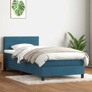 Κρεβάτι Boxspring με Στρώμα & LED σκούρο μπλε 80x210 εκ. Βελούδινο - Pakobazaar