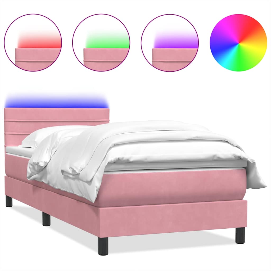 Κρεβάτι Boxspring με Στρώμα & LED ροζ 80x210 εκ. Βελούδινο - Pakobazaar