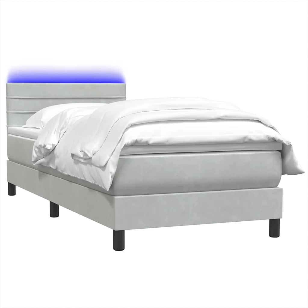 Κρεβάτι Boxspring με Στρώμα & LED ανοιχτό γκρι 90x210 cm Βελούδινο
