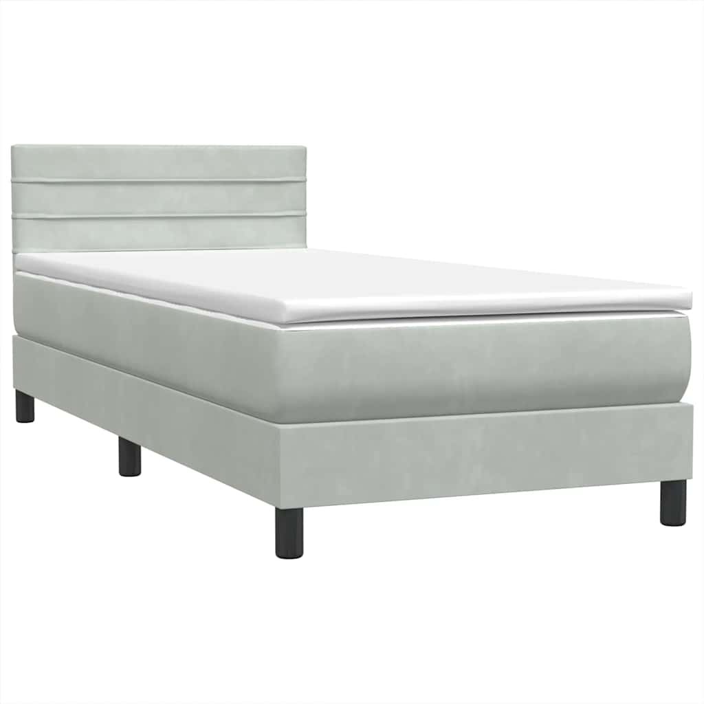 Κρεβάτι Boxspring με Στρώμα & LED ανοιχτό γκρι 90x210 cm Βελούδινο