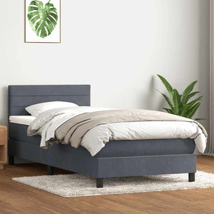 Κρεβάτι Boxspring με Στρώμα & LED Σκούρο Γκρι 90x210 εκ. Βελούδινο