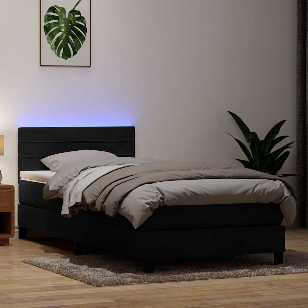 Κρεβάτι Boxspring με Στρώμα & LED Μαύρο 90x210 εκ. Βελούδινο - Pakobazaar