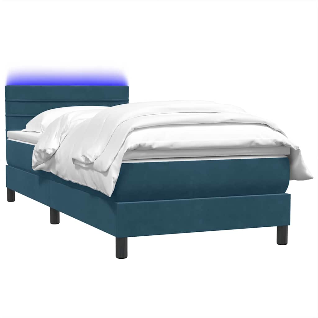 Κρεβάτι Boxspring με Στρώμα & LED σκούρο μπλε 90x210 εκ. Βελούδινο - Pakobazaar