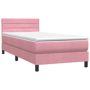 Κρεβάτι Boxspring με Στρώμα & LED ροζ 90x210 εκ. Βελούδινο - Pakobazaar