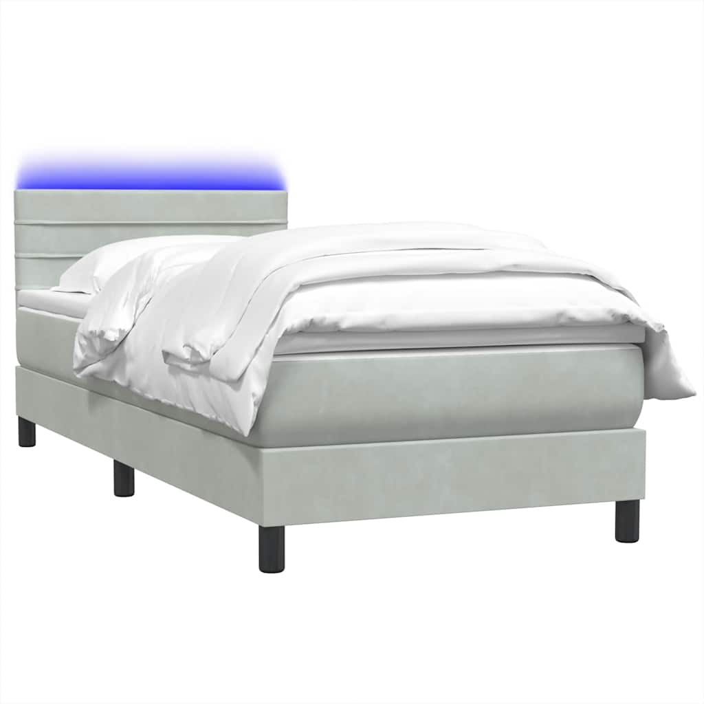 Κρεβάτι Boxspring με Στρώμα & LED Ανοιχτό Γκρι 100x210 εκ. Βελούδινο - Pakobazaar