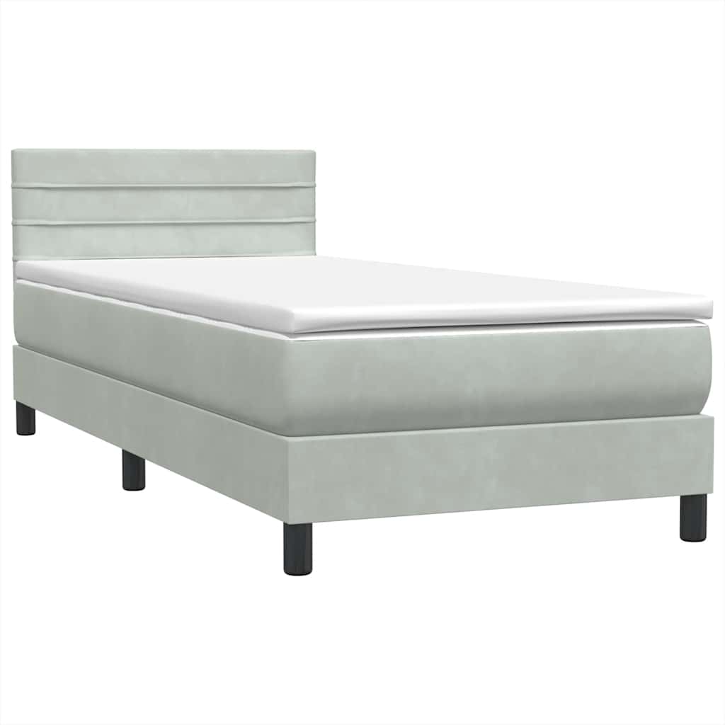 Κρεβάτι Boxspring με Στρώμα & LED Ανοιχτό Γκρι 100x210 εκ. Βελούδινο - Pakobazaar