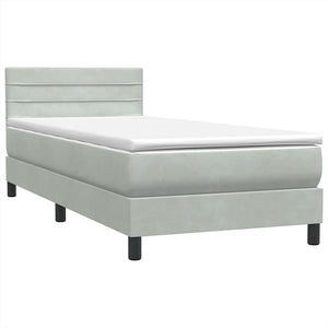 Κρεβάτι Boxspring με Στρώμα & LED Ανοιχτό Γκρι 100x210 εκ. Βελούδινο - Pakobazaar
