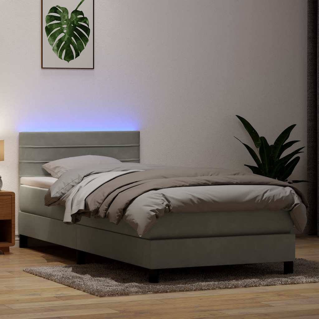 Κρεβάτι Boxspring με Στρώμα & LED Ανοιχτό Γκρι 100x210 εκ. Βελούδινο - Pakobazaar