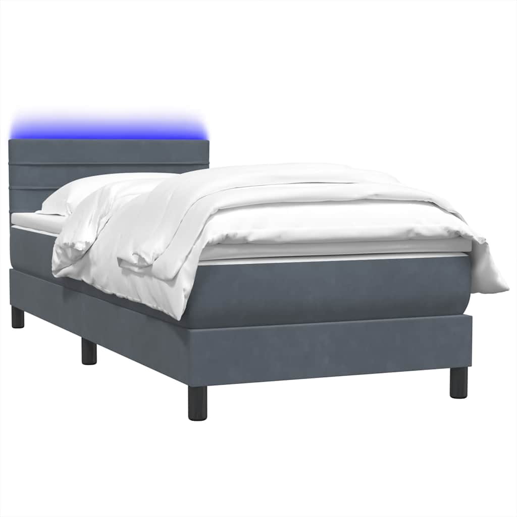 Κρεβάτι Boxspring με Στρώμα & LED Σκούρο Γκρι 100x210 εκ. Βελούδινο - Pakobazaar