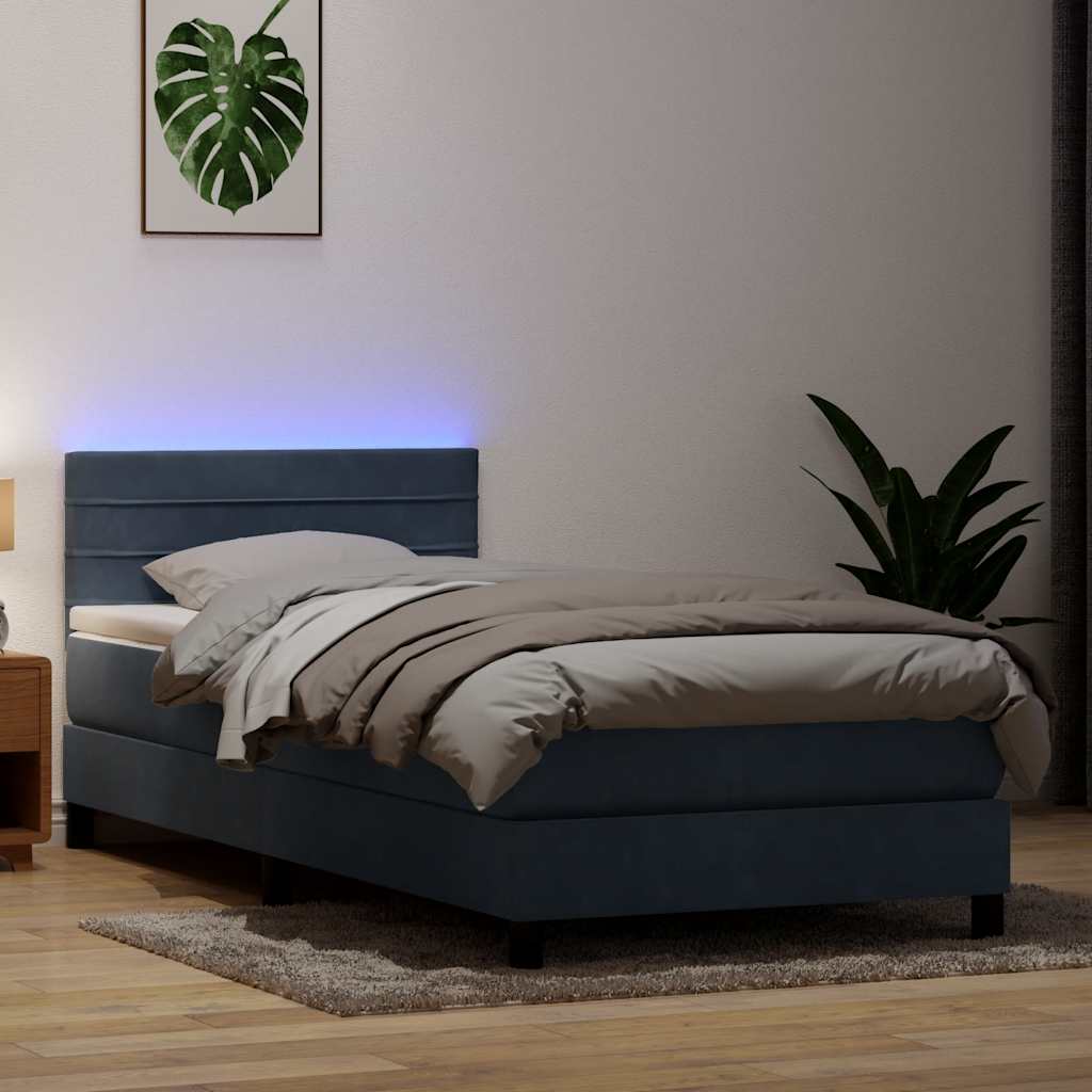 Κρεβάτι Boxspring με Στρώμα & LED Σκούρο Γκρι 100x210 εκ. Βελούδινο - Pakobazaar