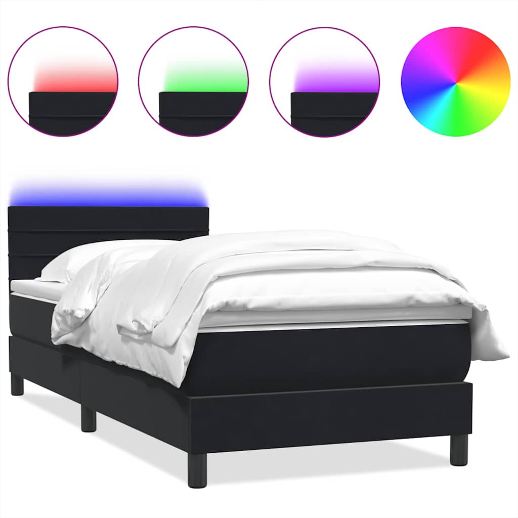 Κρεβάτι Boxspring με Στρώμα & LED Μαύρο 100x210 cm Βελούδινο - Pakobazaar