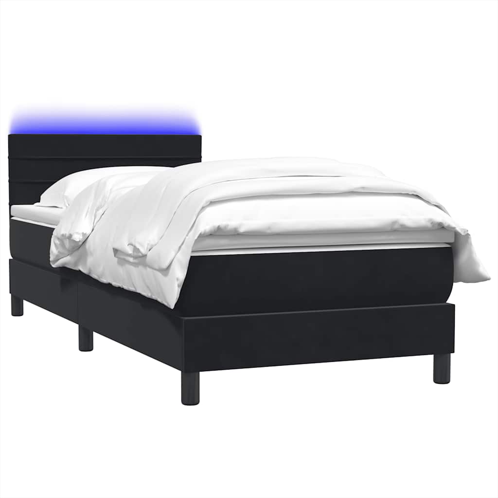 Κρεβάτι Boxspring με Στρώμα & LED Μαύρο 100x210 cm Βελούδινο - Pakobazaar