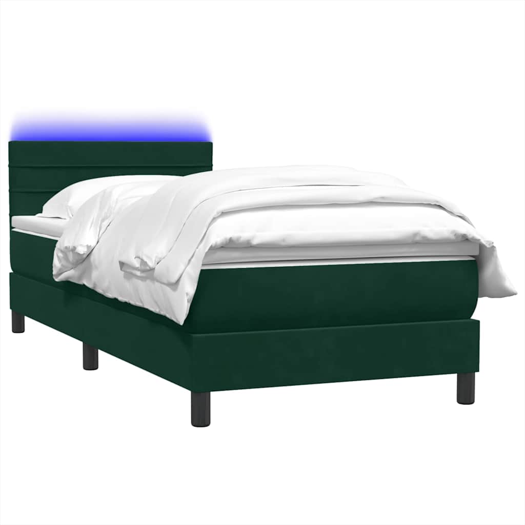 Κρεβάτι Boxspring με Στρώμα & LED Σκούρο Πράσινο 100x210εκ. Βελούδινο