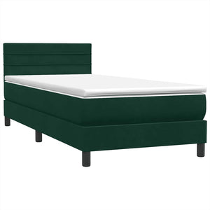 Κρεβάτι Boxspring με Στρώμα & LED Σκούρο Πράσινο 100x210εκ. Βελούδινο