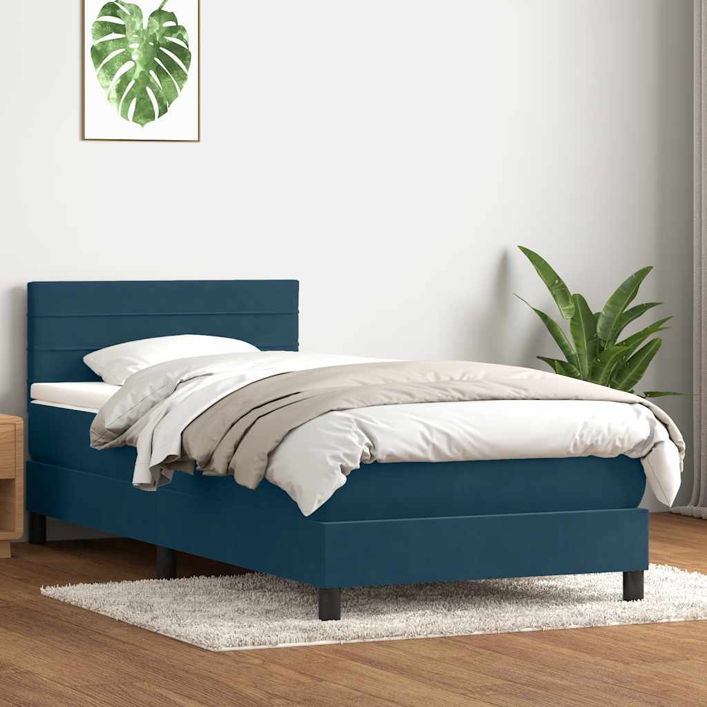 Κρεβάτι Boxspring με Στρώμα & LED Σκούρο Μπλε 100x210 εκ. Βελούδινο - Pakobazaar