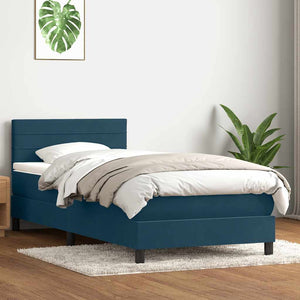 Κρεβάτι Boxspring με Στρώμα & LED Σκούρο Μπλε 100x210 εκ. Βελούδινο - Pakobazaar