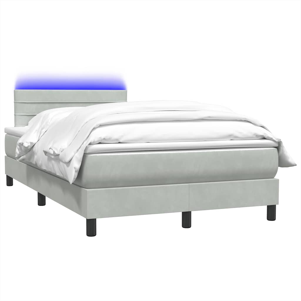 Κρεβάτι Boxspring με Στρώμα & LED Ανοιχτό Γκρι 120x210 εκ. Βελούδινο