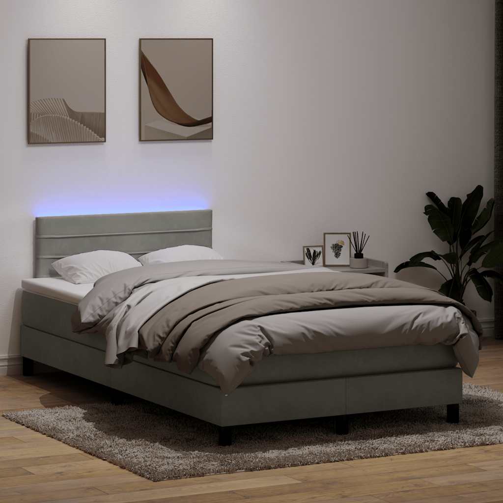 Κρεβάτι Boxspring με Στρώμα & LED Ανοιχτό Γκρι 120x210 εκ. Βελούδινο
