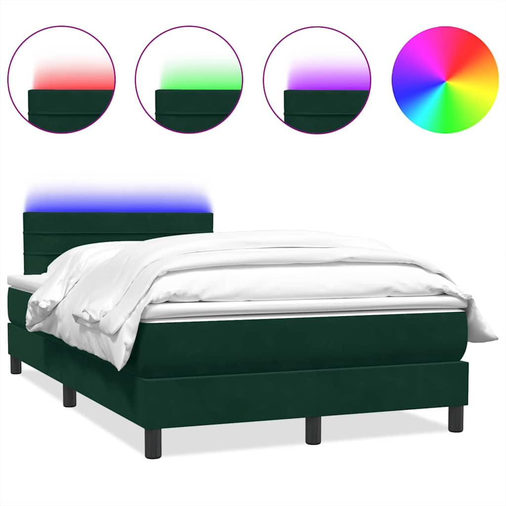 Κρεβάτι Boxspring με Στρώμα & LED Σκούρο Πράσινο 120x210εκ. Βελούδινο - Pakobazaar
