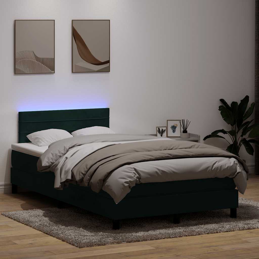 Κρεβάτι Boxspring με Στρώμα & LED Σκούρο Πράσινο 120x210εκ. Βελούδινο - Pakobazaar