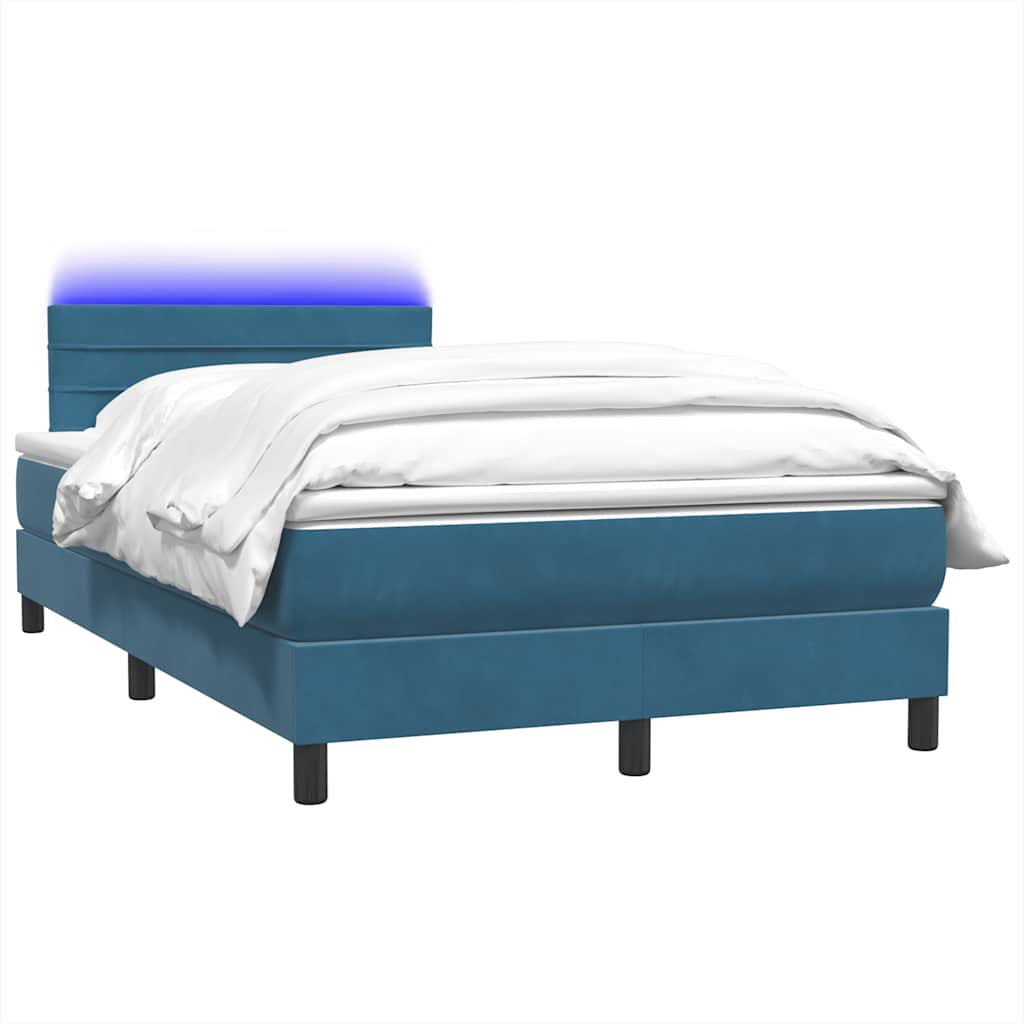 Κρεβάτι Boxspring με Στρώμα & LED Σκούρο Μπλε 120x210 εκ. Βελούδινο