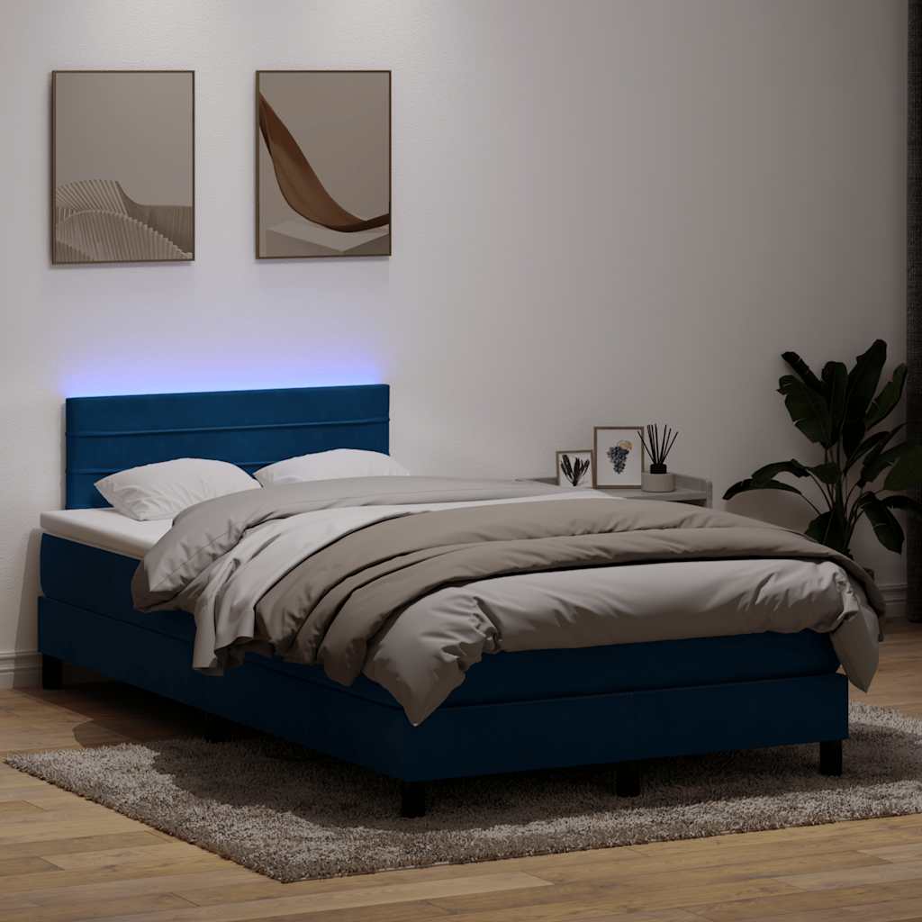 Κρεβάτι Boxspring με Στρώμα & LED Σκούρο Μπλε 120x210 εκ. Βελούδινο